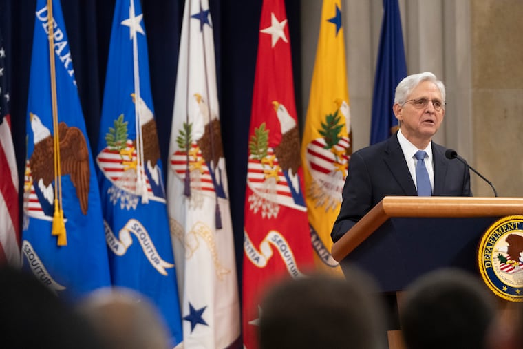Attorney General Merrick Garland speaks during a farewell ceremony at the Department of Justice in January 2025.