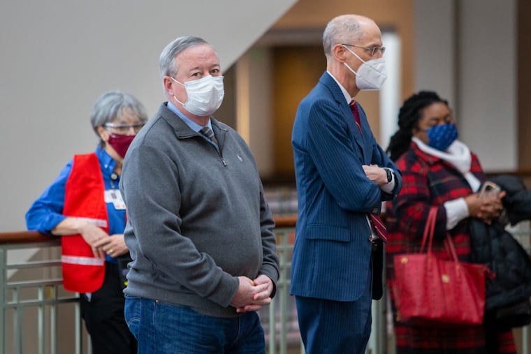 Philadelphia Mayor Jim Kenney and Health Commissioner Thomas Farley at the Pennsylvania Convention Center earlier this month.