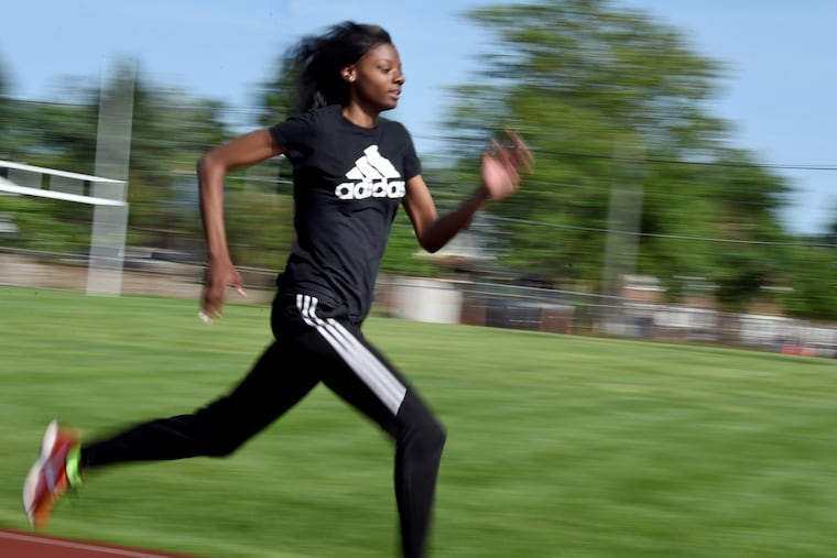 Woodrow Wilson track star Dennisha Page, who won the 100, 200 and 400 at the Group 3 state championship, prepares for the Meet of Champions.
