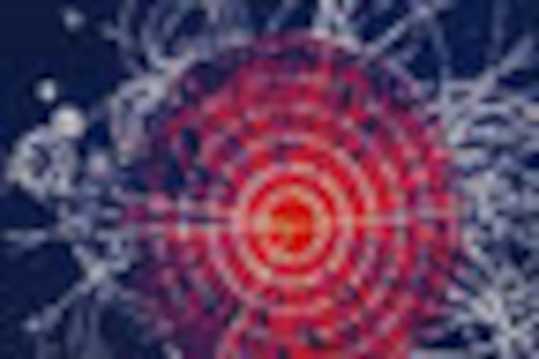 A simulation of the decay of a Higgs Boson. EDITORS NOTE: October 19, 2011. ( MICHAEL S. WIRTZ / staff Photographer ) HE1HIGGS14. After 25 years of searching for the elusive Higgs Boson, Penn particle physicists say theyr'e closing in and will have evidence for one by next summer. CERN, the European laboratory that runs their experient, will make a major announcement.