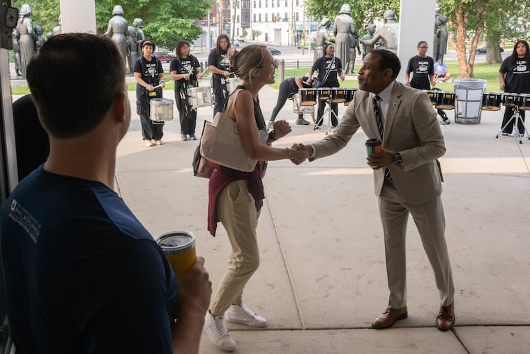 Superintendent Tony B. Watlington Sr. greets new educators at the School District of Philadelphia’s New Hire Orientation on Thursday.