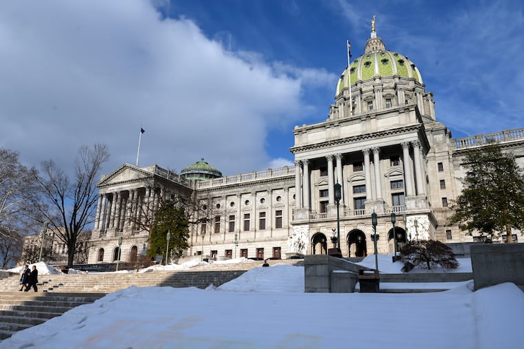 The west entrance to the Pennsylvania State Capitol at Third and State Streets in Harrisburg Feb. 3, 2026.