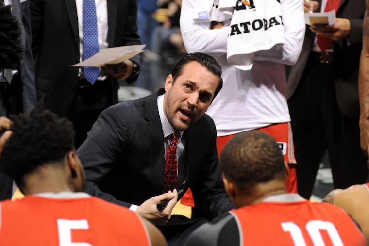 Sixers assistant Matt Brase, formerly Rio Grande Valley Vipers head coach, speaks to his team during a win over the Austin Spurs at the Cedar Park Center in Cedar Park, TX.