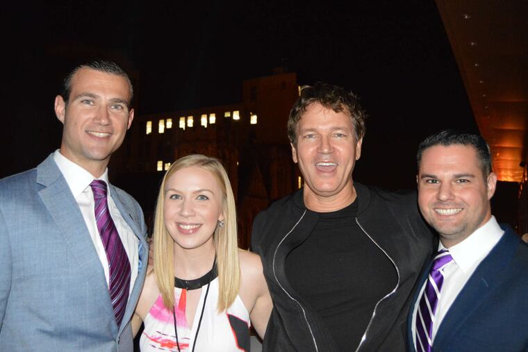 At the Big Brothers Big Sisters Southeastern Pennsylvania 100th anniversary gala the Kimmel Center for the Performing Arts are (from left) Nick Bayer, CEO of Saxbys coffee; Liz Semon; Stephan Jenkins of the band Third Eye Blind; and Justin Pizzi.