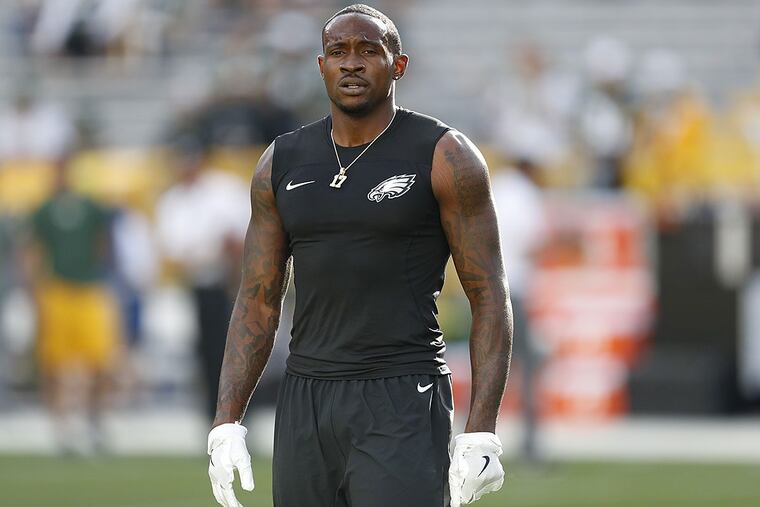 Philadelphia Eagles’ Alshon Jeffery warms up before a preseason NFL football game against the Green Bay Packers Thursday, Aug. 10, 2017, in Green Bay, Wis.