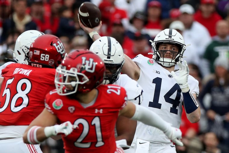 Penn State quarterback Sean Clifford throws downfield against Utah in the first quarter of the Rose Bowl Game in Pasadena, California, on Monday, Jan 2, 2023. (Luis Sinco/Los Angeles Times/TNS)
