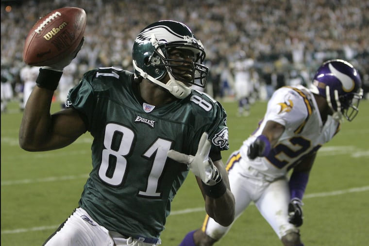 Terrell Owens, here smiling after catching a TD pass in 2004, will celebrate his Hall of Fame induction his way.<br/>
.