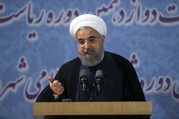 Iranian President Hassan Rouhani delivering a speech in April in Tehran.
