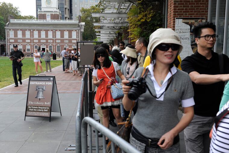 Tourists in line to see the Liberty Bell in 2018.