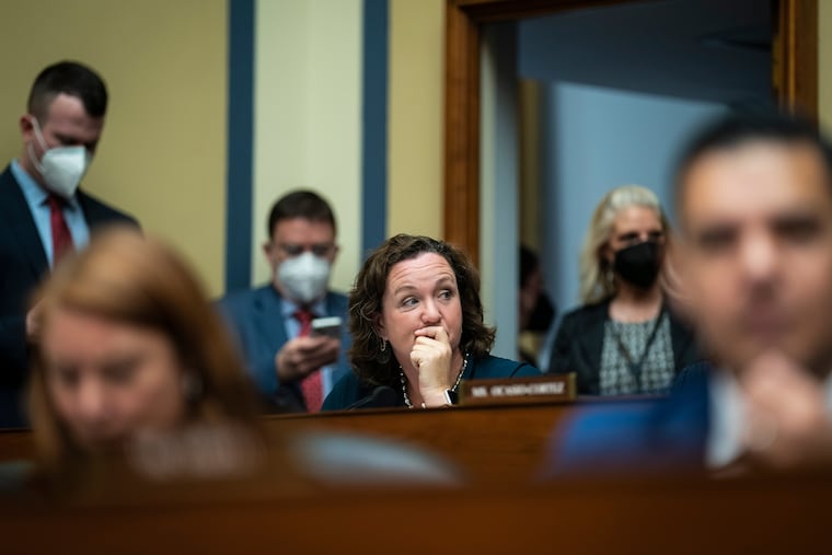 Then-Rep. Katie Porter (D., Calif.), shown in a 2023 meeting on Capitol Hill, is one of the leading Democratic candidates for governor in the state.