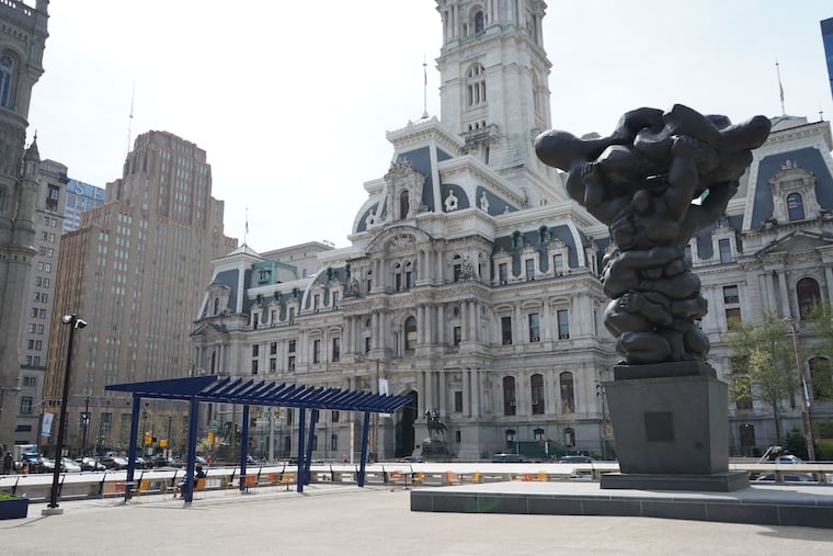The renovated Thomas Paine Plaza outside of the Municipal Services Building in Center City features a skating area made from the remnants of original Love Park and Dilworth Plaza.