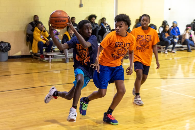 Muhammed Galosh, 14, of West Philadelphia, Pa., goes in for a shot during the first game of the Gene Lett Memorial Classic at Christy Recreation Center in Philadelphia, Pa., on Saturday Jan. 7, 2023.