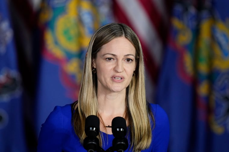 FILE - Scranton Mayor Paige Cognetti speaks during a President Joe Biden campaign event in Scranton, Pa., April 16, 2024.