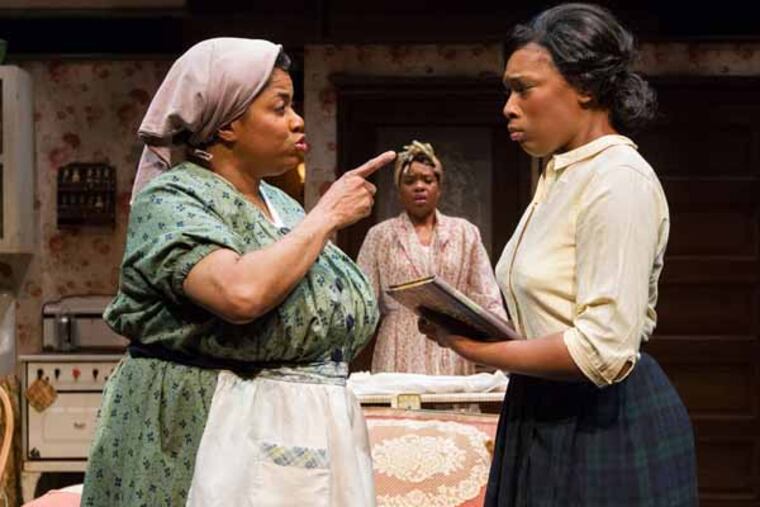 L-R: Joilet F. Harris as Lena Younger, Nikkie E. Walker as Ruth Younger, Jaleesa Capri as Beneatha Younger in Arden Theatre Company’s production of A Raisin in the Sun. Photo by Mark Garvin.