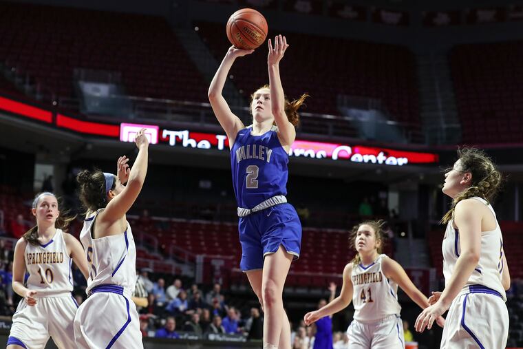 Great Valley's Tessa Liberatoscioli, pictured during a game against Springfield-Delco on Feb. 29, made the winning free throw with no time left to send the Patriots past West York, 40-39, in Saturday's PIAA Class 5A tournament opener.