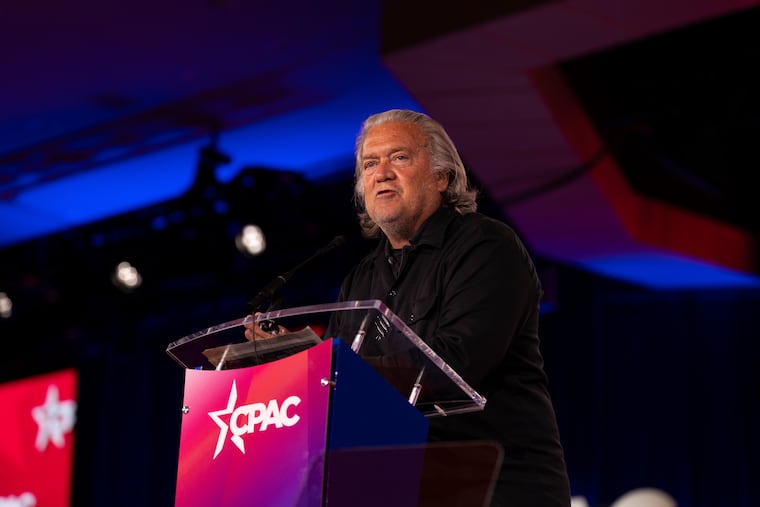 Steve Bannon speaks at the Conservative Political Action Conference, CPAC, in Dallas, Friday, March 27, 2026.