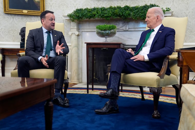 President Joe Biden meets with Irish Prime Minister Leo Varadkar in the Oval Office of the White House on Friday.