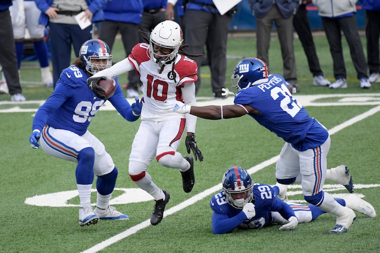 DeAndre Hopkins shredded the Giants for nine catches for 136 yards last week, and now sets his sights on the Eagles on Sunday. In two games against the Birds, both while he was with Houston, Hopkins had 104 yards in 2018 and 115 in 2014.