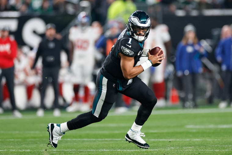 Eagles quarterback Jalen Hurts scored his 15th rushing touchdown of the season on Monday, breaking Cam Newton's record.