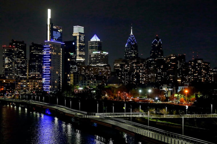 Why do the buildings in Philly match at night?