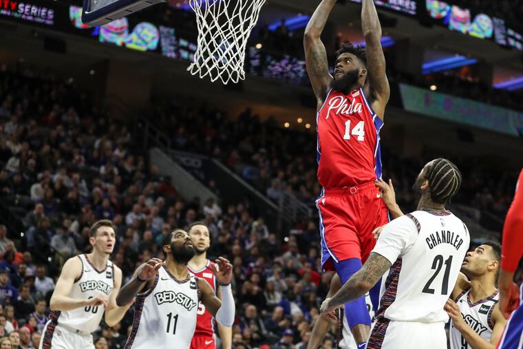 Norvel Pelle dunking against the Brooklyn Nets last week.