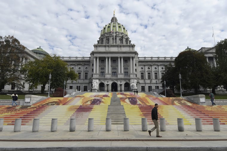 The steps of the Pennsylvania state Capitol are seen on Wednesday, Oct. 31, 2018, in Harrisburg, Pa. (AP Photo/Marc Levy)