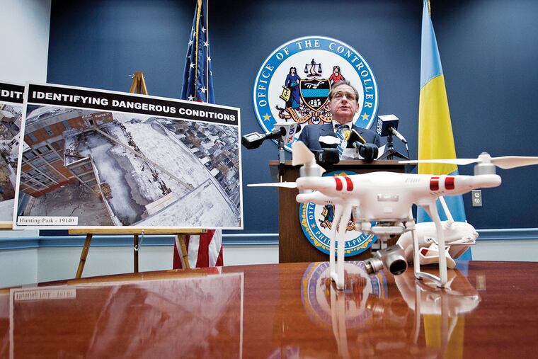 The City Controller's Office has launched a drone to provide sky-high views of damaged properties.