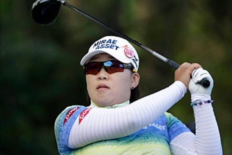 Jiyai Shin hits a tee shot on the 18th hole during first round play at the ShopRite LPGA Classic. (Mel Evans/AP)