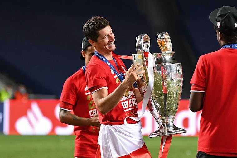Robert Lewandowski, center, led Bayern Munich to last season's UEFA Champions League title.