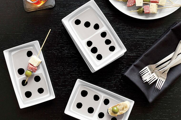 Set of six appetizer dishes designed by artist Jane Dixon are at Crate and Barrel.
