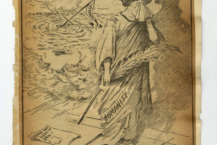 cu1history15-a.jpg. Story, images and captions provided by the Historical Society of Pennsylvania. "This editorial cartoon mourns those who lost their lives on the Titanic."