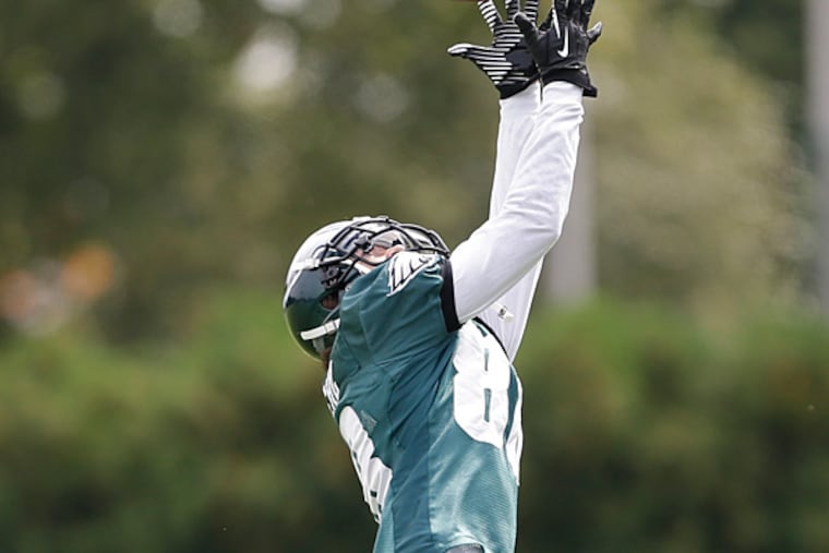 Eagles wide receiver Jeff Maehl catches a pass during practice. (Matt Rourke/AP)