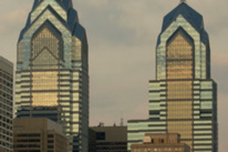 One Liberty Place (left) and Two Liberty Place are among the new structures built in Center City in the last two decades, aiding the area's growth.