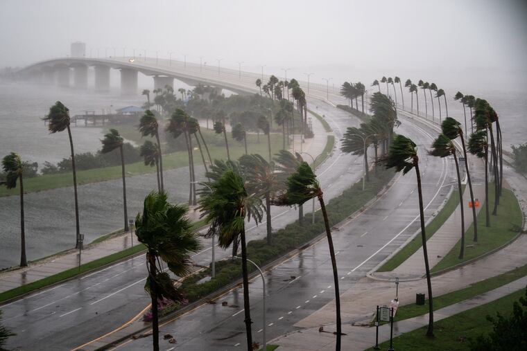 Wind gusts blowing across Sarasota Bay as Hurricane Ian churned to the south on Wednesday in Sarasota, Fla.