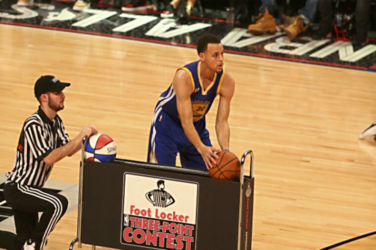 Golden State Warriors guard Stephen Curry (30) during the 2015 NBA All Star three point competition at Barclays Center. (Brad Penner/USA TODAY Sports)