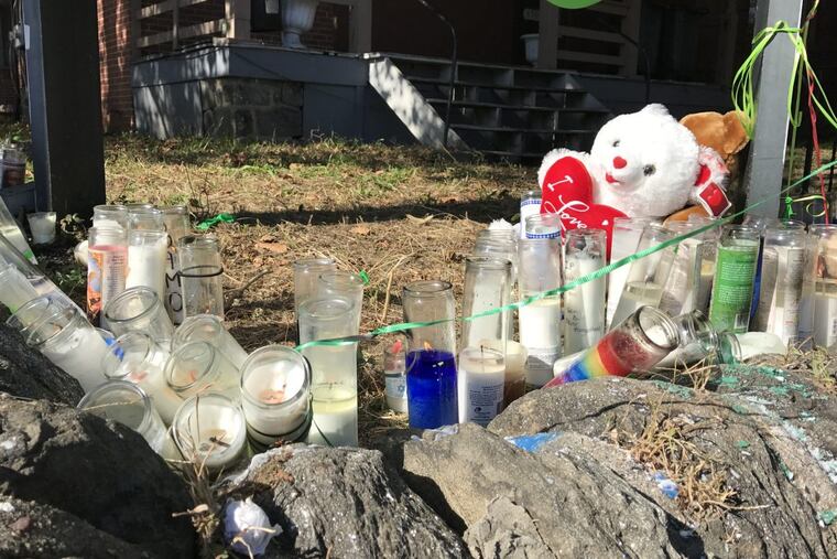 A memorial vigil was held for Messiah Chiverton, 16, outside of his grandmother's house on Penn Street in Frankford on Tuesday, Oct. 17, 2017. Chiverton, a Frankford High School junior who was shot Oct. 11 in Oxford Circle, died four days later. Photo taken Wednesday, Oct. 18, 2017.