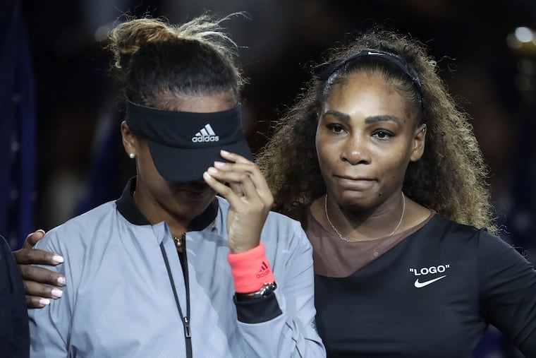 Naomi Osaka, of Japan, is hugged by Serena Williams after Osaka defeated Williams in the women's final of the U.S. Open tennis tournament, Saturday, Sept. 8, 2018, in New York.