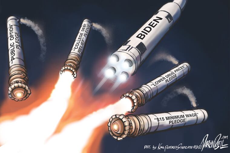 The campaign promises Biden has not yet made good on, through the eyes of cartoonist Darrin Bell.