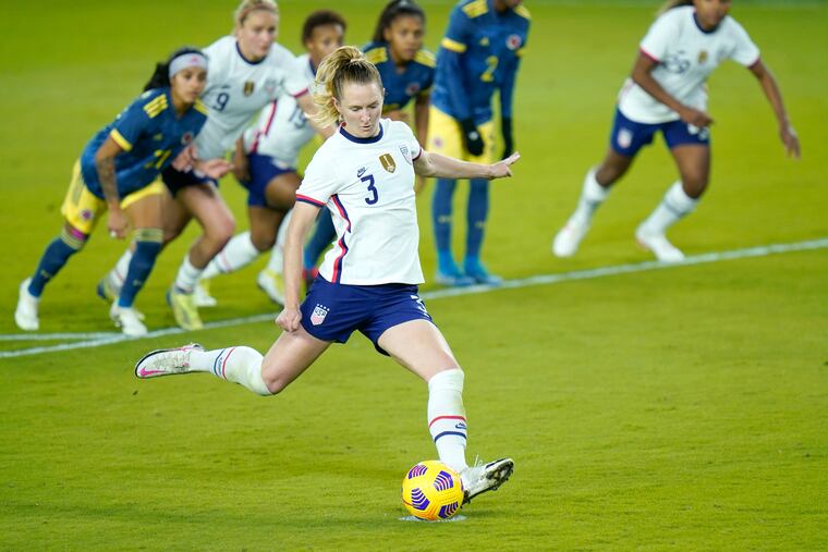 Samantha Mewis (3) scored a penalty kick in the second half to complete her hat trick.