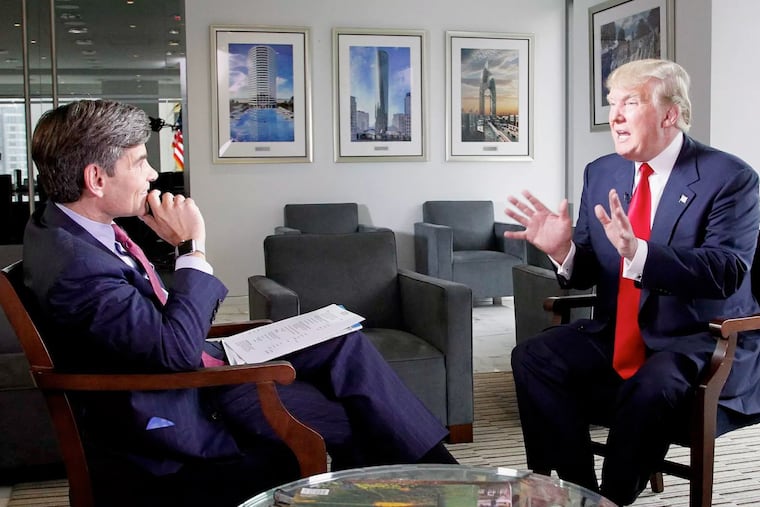 President Donald Trump (right) will take part in an ABC News town hall in Philadelphia Tuesday night, hosted by 'Good Morning America' co-host George Stephanopoulos, who spent 30 hours with Trump last year.