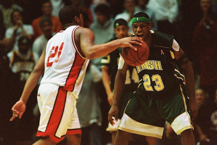 The 2002 game at the Palestra featured national high school super star LeBron James and Strawberry Mansion star Maureece Rice.