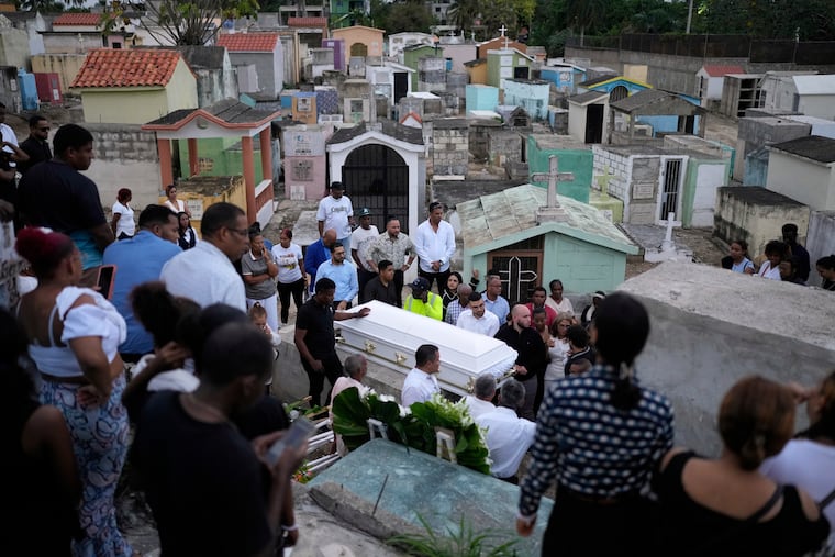 Family and friends attend the funeral of Marilenny Pilarte, who died at the Jet Set nightclub when its roof collapsed in Haina, Dominican Republic, on Thursday, April 10, 2025.