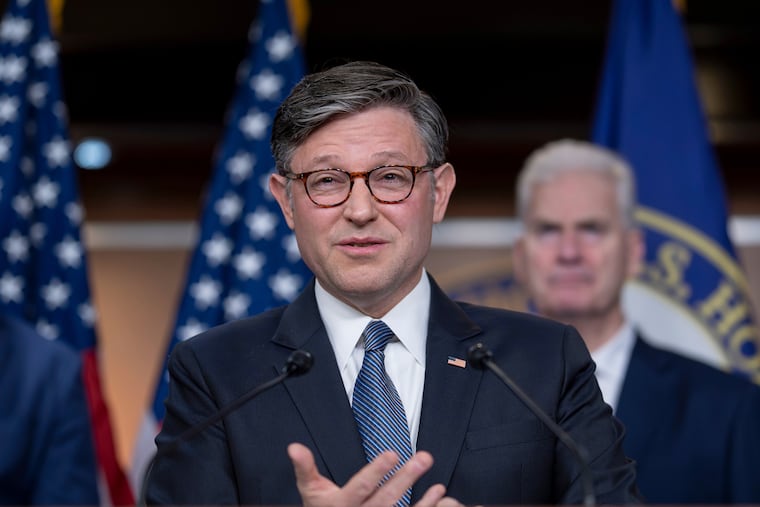 Speaker of the House Mike Johnson, R-La., and House GOP leaders hold a news conference after primary elections that affirmed President Donald Trump's dominance of the Republican Party, at the Capitol in Washington, Wednesday, May 20, 2026.