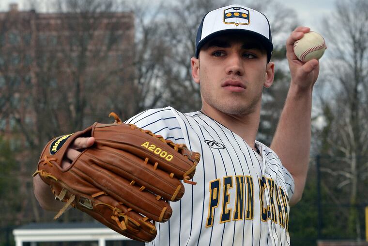 Penn Charter School baseball player Mike Siani throws during a practice at the East Falls school.