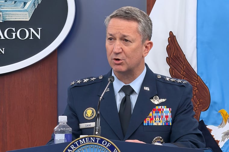 Chairman of the Joint Chiefs of Staff Gen. Dan Caine, speaks during a press briefing at the Pentagon, Wednesday, March 4, 2026, in Washington. (AP Photo/Konstantin Toropin)
