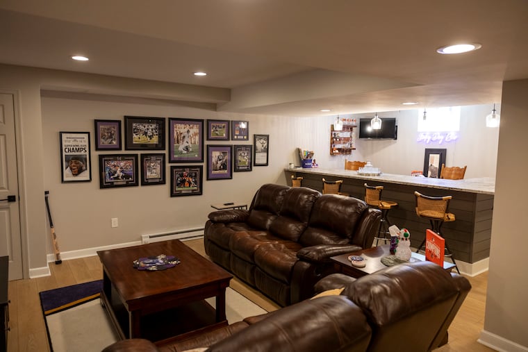 The basement was a natural spot for some of the couple's sports memorabilia. 