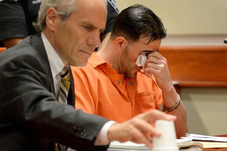 Kyle Crosby and his lawyer, Edward Crisonino, hear from relatives of Crosby’s wife, Erica Crippen.