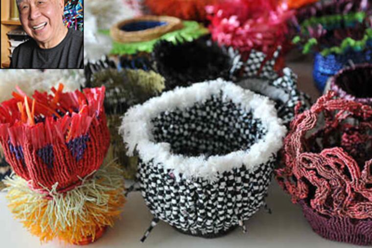 Two- and three-dimensional knotted works by Ed Bing Lee (inset) are exhibited, and for sale, at the Museum of Art Craft Show. (Sharon Gekoski-Kimmel / Staff)