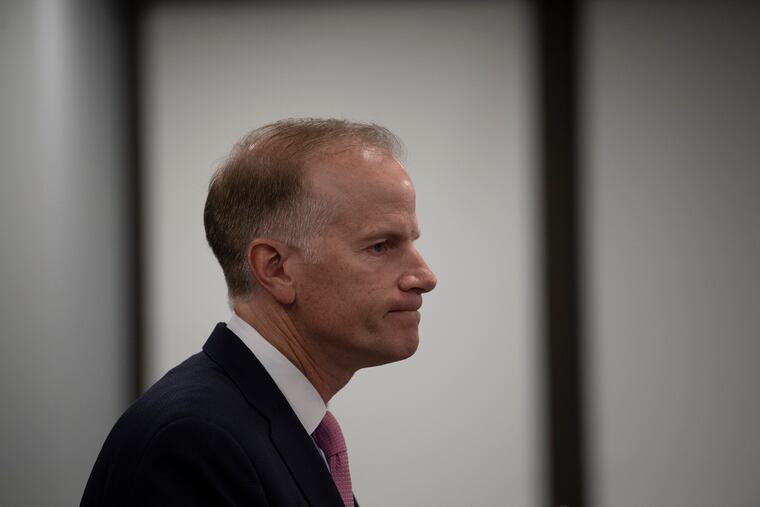 The U.S. Attorney's Office, William M. McSwain, announces at the podium that Jeffrey Blackwell was charged with fraud, bribery, and false tax return, during a press conference at the United States Attorney’s Office for the Eastern District of Pennsylvania, in Philadelphia, Pa. Thursday, September 12, 2019
