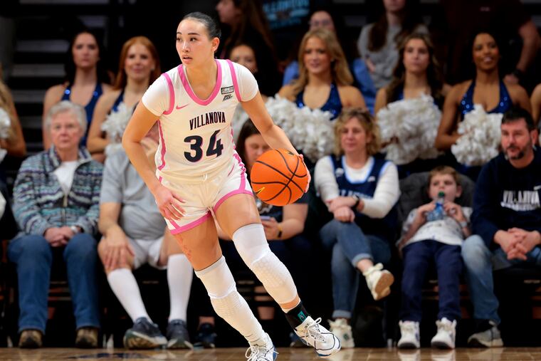 Maddie Webber of Villanova drives upcourt against Butler on Feb. 17 at the Finneran Pavilion.